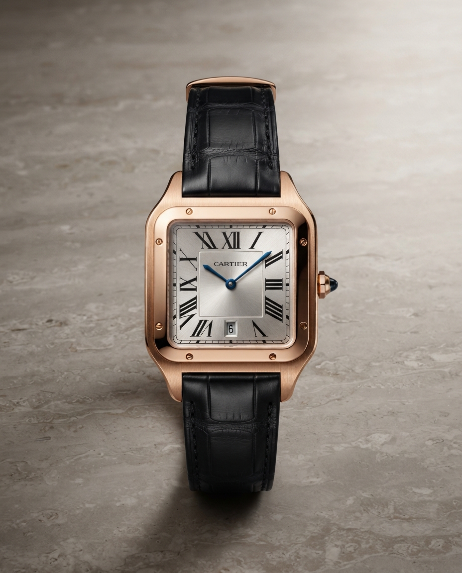 Cartier Santos-Dumont XL Rose Gold Black Strap